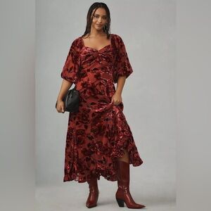 Anthropologie Red Floral Midi Dress